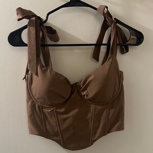 Brown Corset Top with Tie Straps